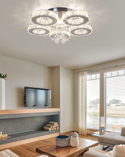5-Ring LED Ceiling Light K9 Crystal Ceiling Chandelier