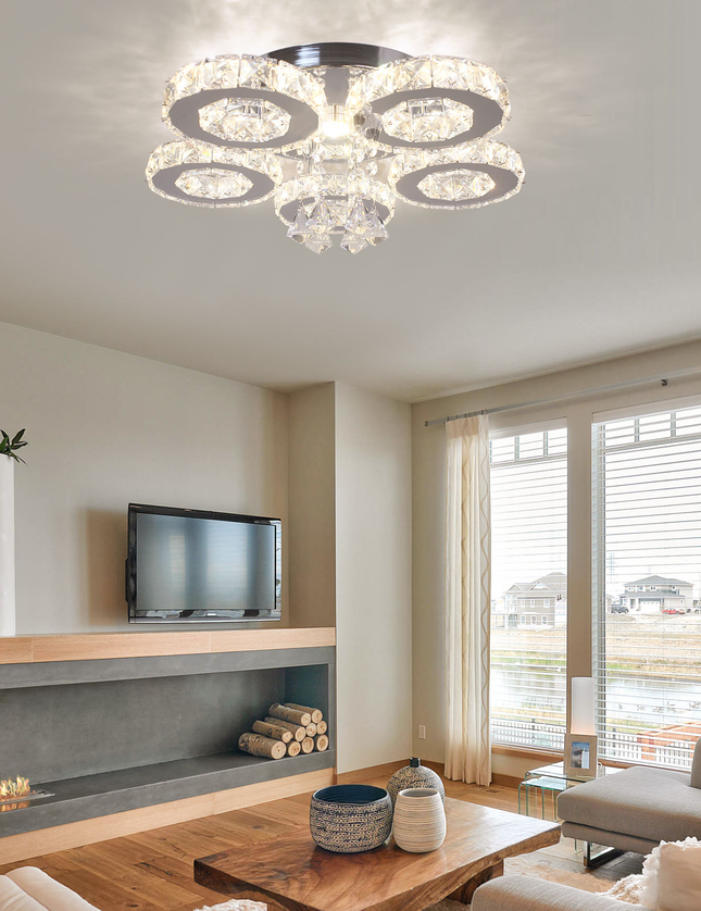 5-Ring LED Ceiling Light K9 Crystal Ceiling Chandelier