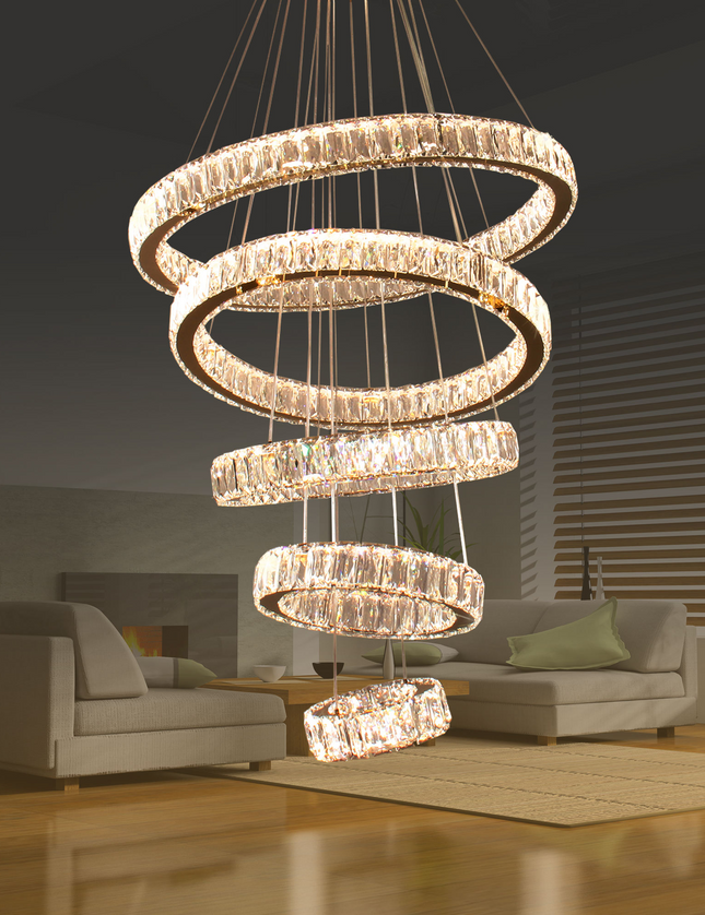 5-Ring LED Crystal Pendant Lamp
