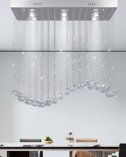 Long Hanging Wave LED Crystal Chandelier