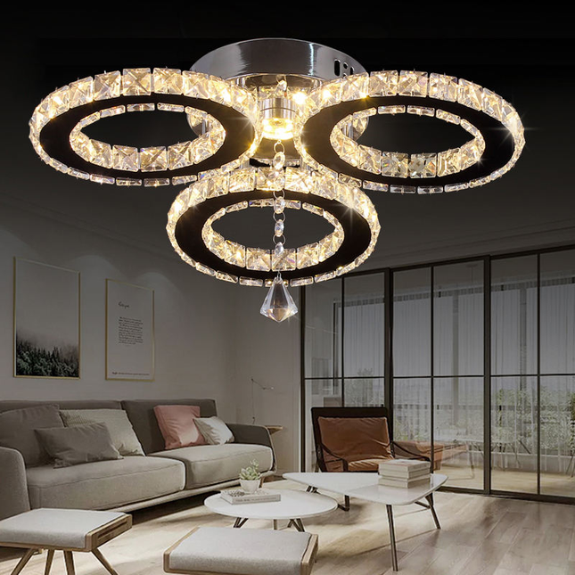 Three-Ring Stainless Steel Crystal Ceiling Lamp Pendant Light