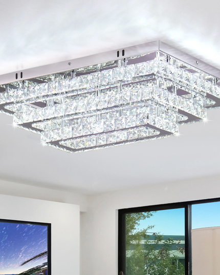 3-Tier Rectangular LED K9 Crystal Ceiling Chandelier