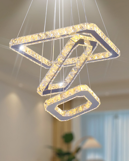 Rectangular Stainless Steel LED Crystal Pendant Light