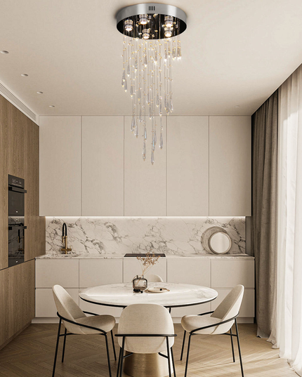 K9 Crystal Long Hanging Chandelier Stainless Steel Ceiling Light