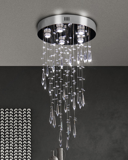 K9 Crystal Long Hanging Chandelier Stainless Steel Ceiling Light