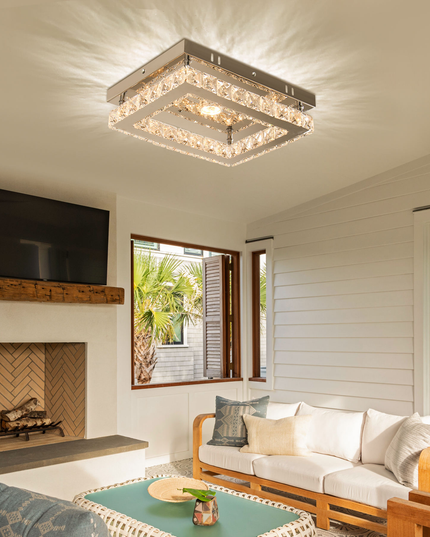 Luxury LED Single Rectangular Crystal Ceiling Light