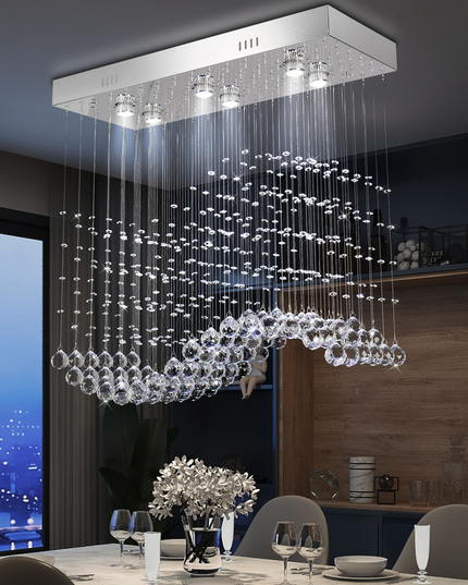 Long Hanging Wave LED Crystal Chandelier
