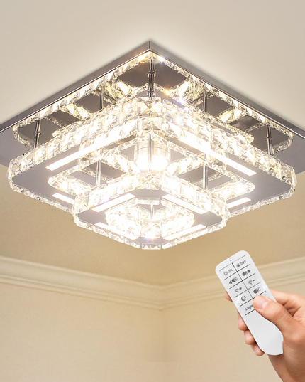 2-Layer Square K9 Crystal LED Ceiling Light