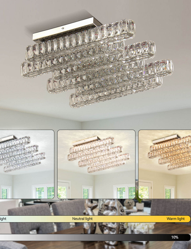 Long Square Design K9 Crystal LED Ceiling Light