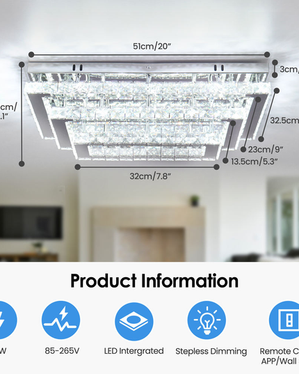 3-Tier Rectangular LED K9 Crystal Ceiling Chandelier