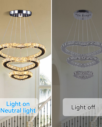Modern Luxury 3 Hearts Rings Crystal Chandelier