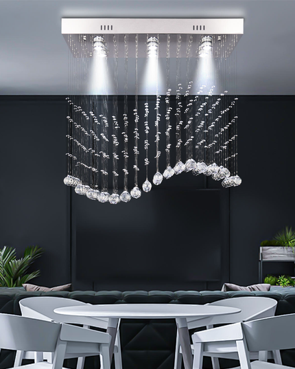 Long Hanging Wave LED Crystal Chandelier