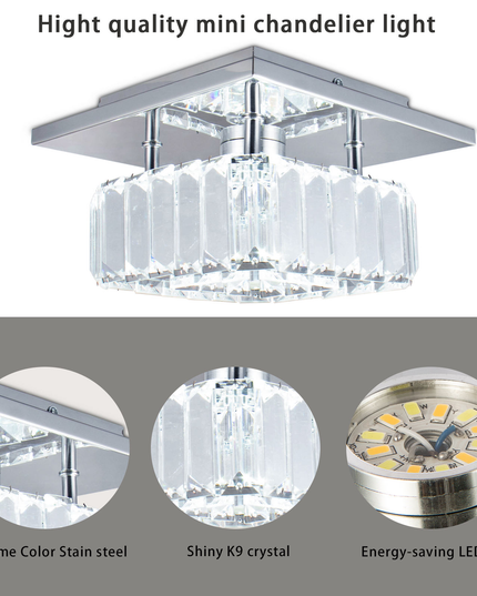 7.8" Modern Square K9 Crystal LED Ceiling Light