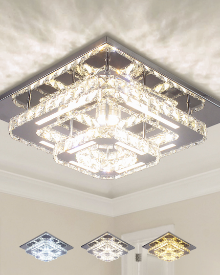 2-Layer Square K9 Crystal LED Ceiling Light