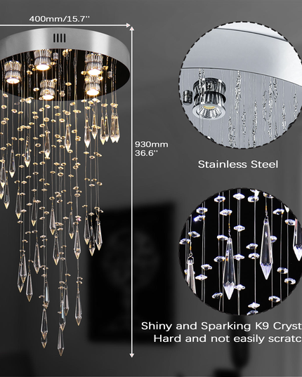 K9 Crystal Long Hanging Chandelier Stainless Steel Ceiling Light