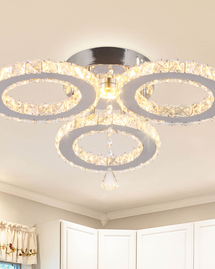Three-Ring Stainless Steel Crystal Ceiling Lamp Pendant Light