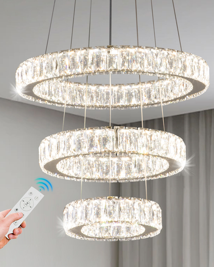 Modern 3-Ring K9 Crystal LED Chandelier