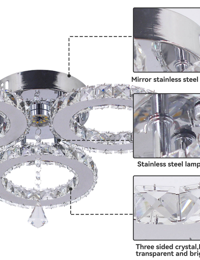 Three-Ring Stainless Steel Crystal Ceiling Lamp Pendant Light
