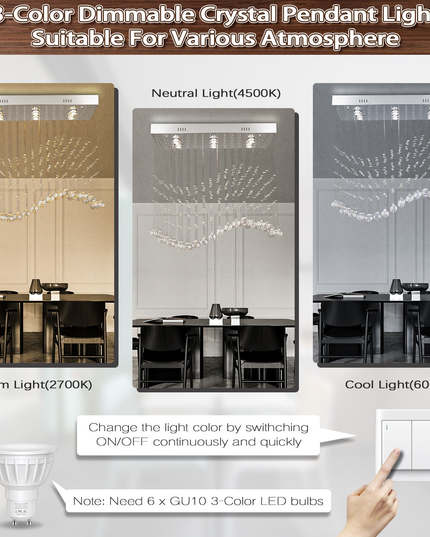 Long Hanging Wave LED Crystal Chandelier