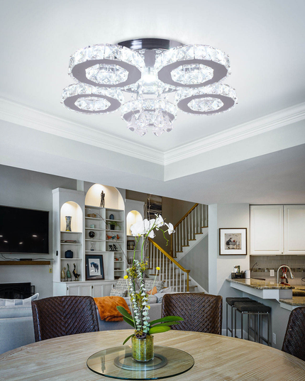 5-Ring LED Ceiling Light K9 Crystal Ceiling Chandelier