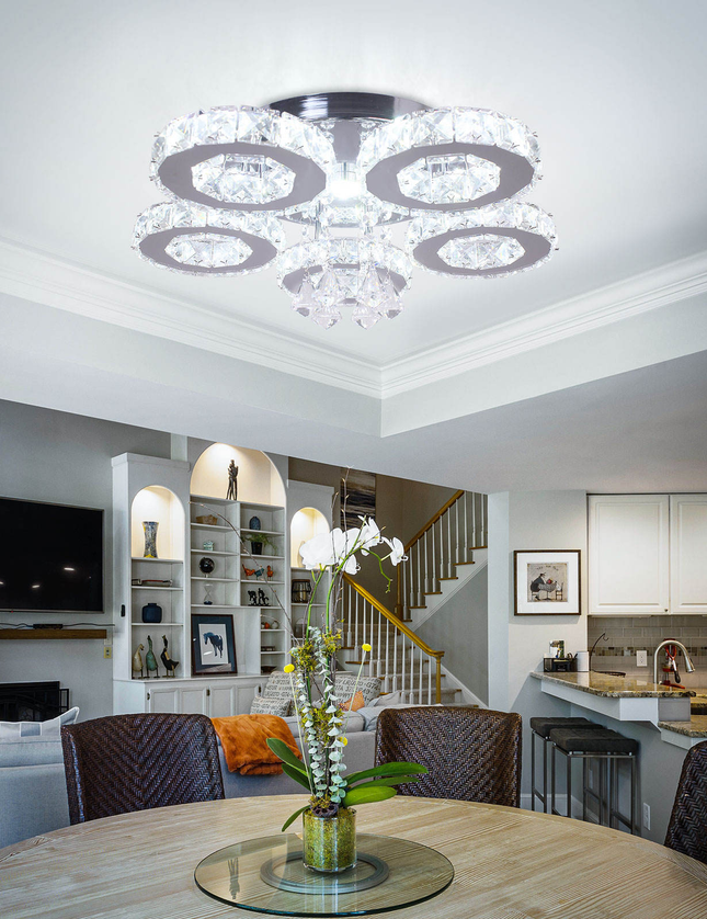 5-Ring LED Ceiling Light K9 Crystal Ceiling Chandelier