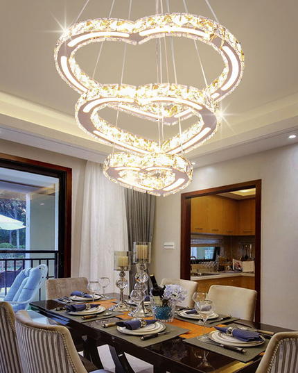 3 Hearts Rings K9 Crystal Pendant Light