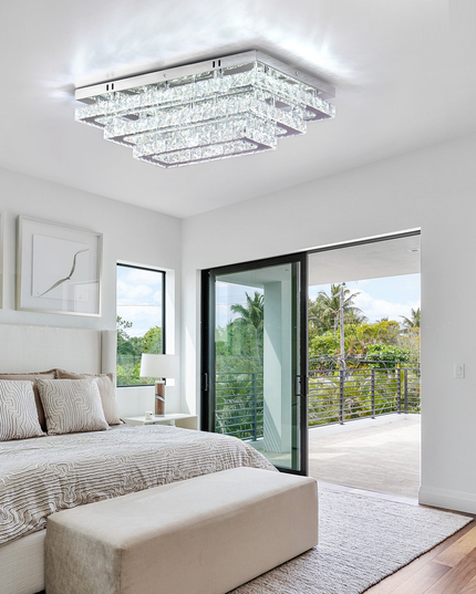 3-Tier Rectangular LED K9 Crystal Ceiling Chandelier