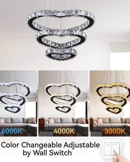 Modern Luxury 3 Hearts Rings Crystal Chandelier