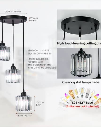 3 Heads Crystal Chandelier Ceiling Light