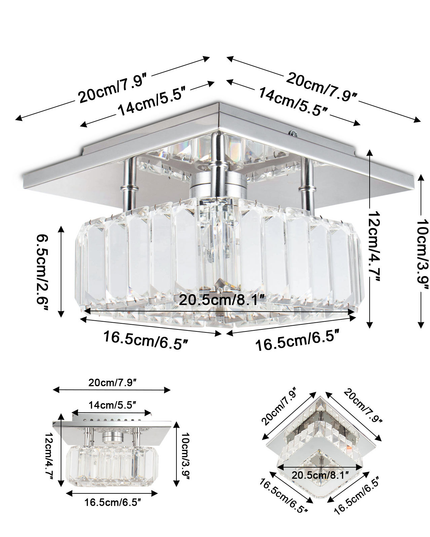 7.8" Modern Square K9 Crystal LED Ceiling Light