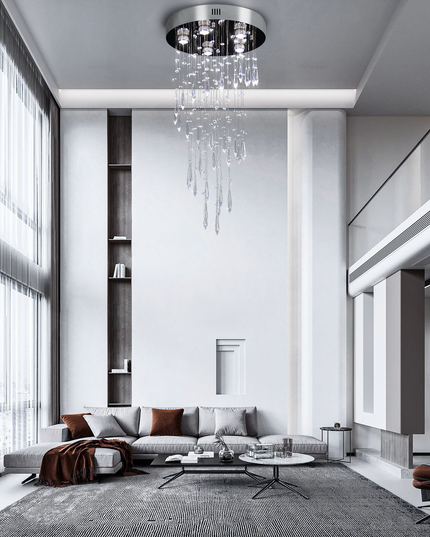 K9 Crystal Long Hanging Chandelier Stainless Steel Ceiling Light