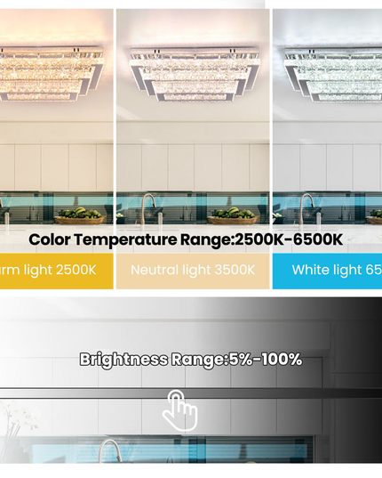 3-Tier Rectangular LED K9 Crystal Ceiling Chandelier