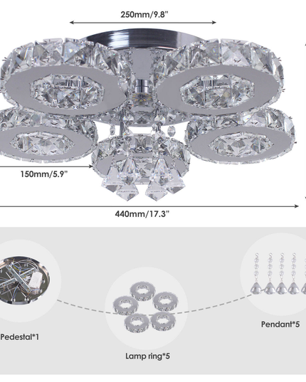 5-Ring LED Ceiling Light K9 Crystal Ceiling Chandelier
