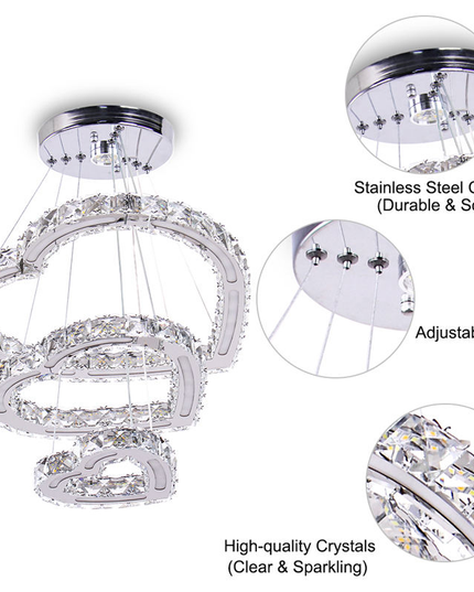 3 Hearts Rings K9 Crystal Pendant Light