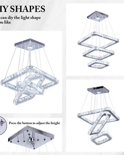 Rectangular Stainless Steel LED Crystal Pendant Light