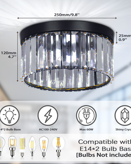 LED Ceiling Light Luxury Black K9 Crystal Chandelier