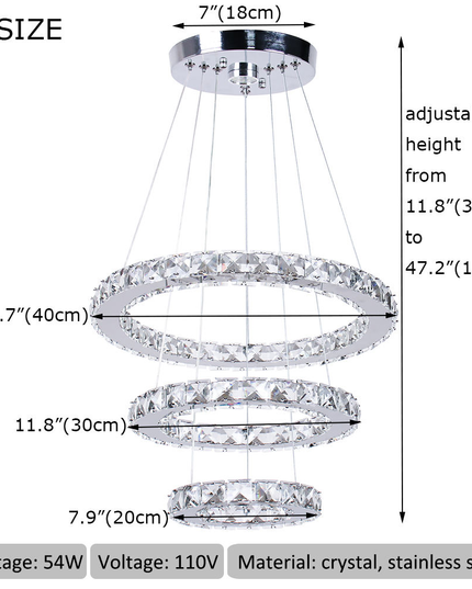 Modern 3-Ring Round K9 Crystal Pendant Chandelier