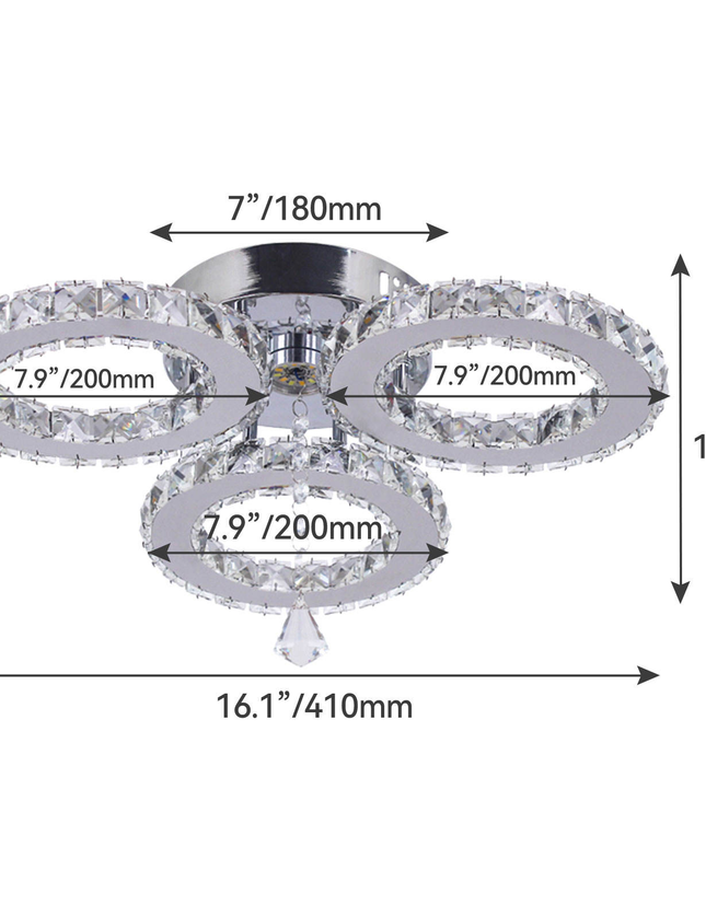 Three-Ring Stainless Steel Crystal Ceiling Lamp Pendant Light