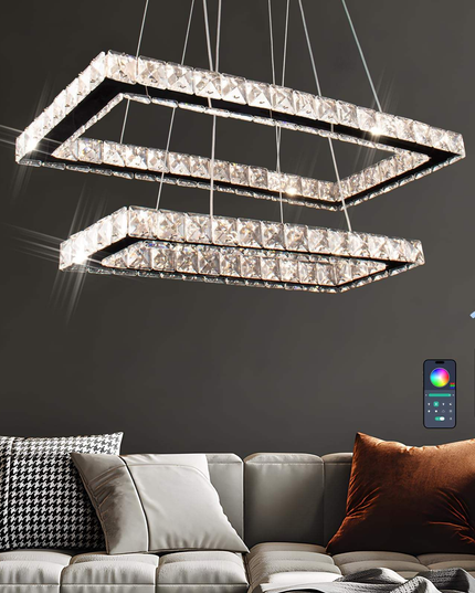 Ceiling Chandelier 2 Rectangular K9 Crystal