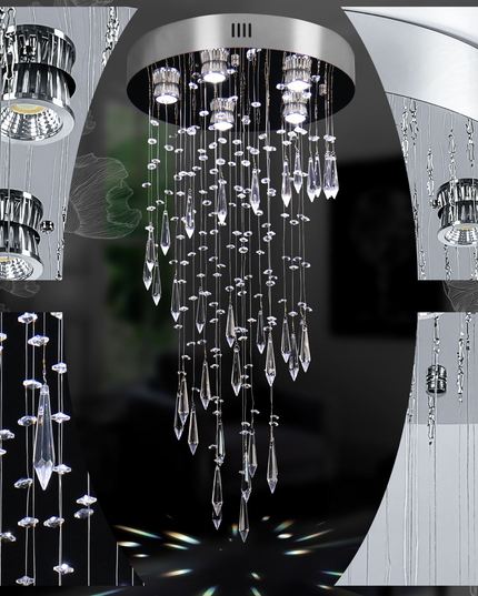 K9 Crystal Long Hanging Chandelier Stainless Steel Ceiling Light