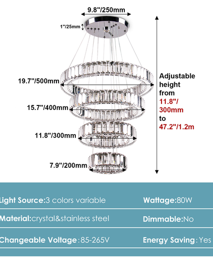 Modern Luxury 4-Ring Crystal Chandelier