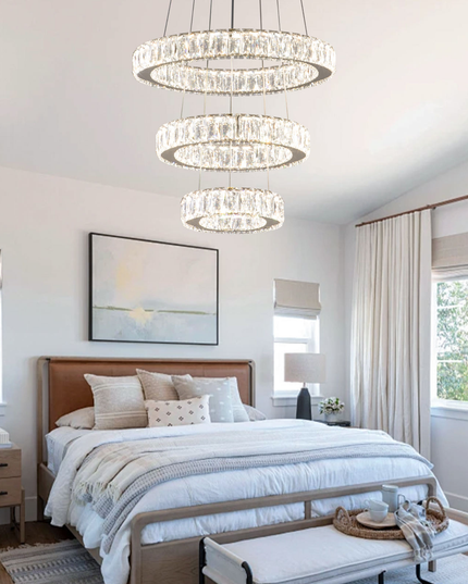Modern 3-Ring K9 Crystal LED Chandelier