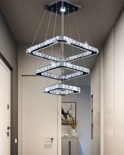 Rectangular Stainless Steel LED Crystal Pendant Light