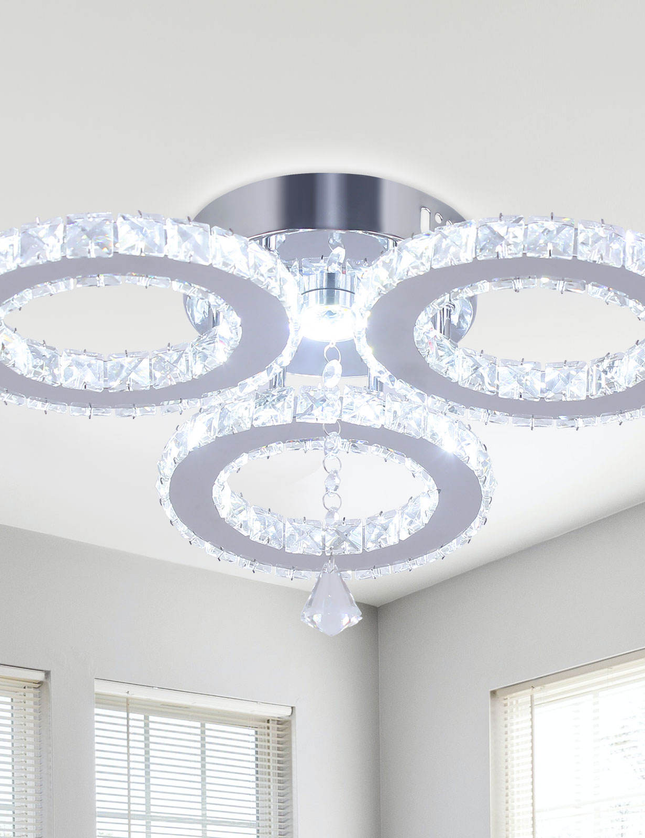 Three-Ring Stainless Steel Crystal Ceiling Lamp Pendant Light