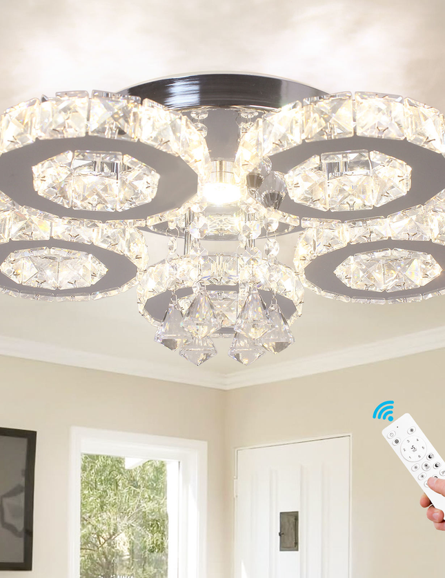 5-Ring LED Ceiling Light K9 Crystal Ceiling Chandelier
