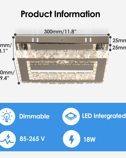 Luxury LED Single Rectangular Crystal Ceiling Light