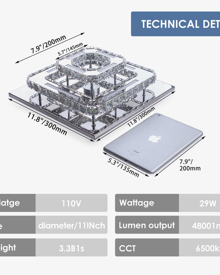 2-Layer Square K9 Crystal LED Ceiling Light