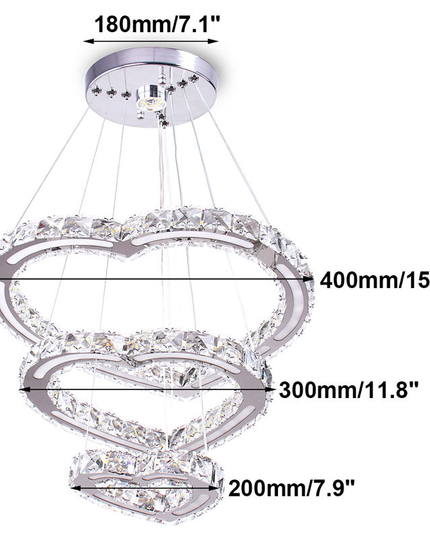 3 Hearts Rings K9 Crystal Pendant Light