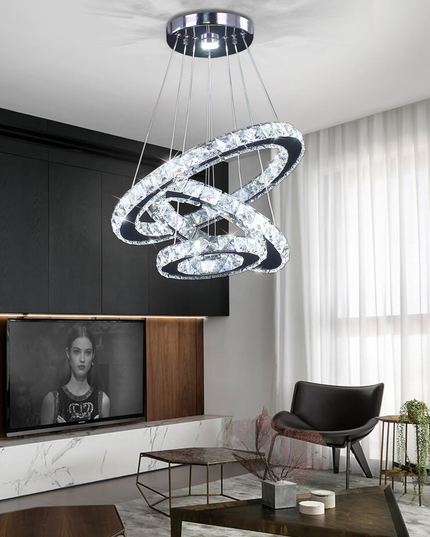 Modern 3-Ring Round K9 Crystal Pendant Chandelier