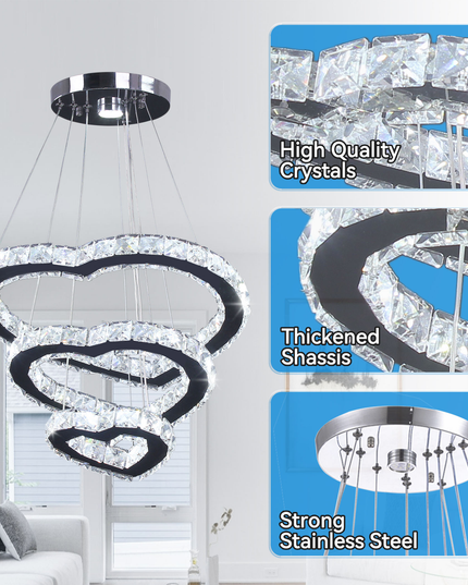 Modern Luxury 3 Hearts Rings Crystal Chandelier